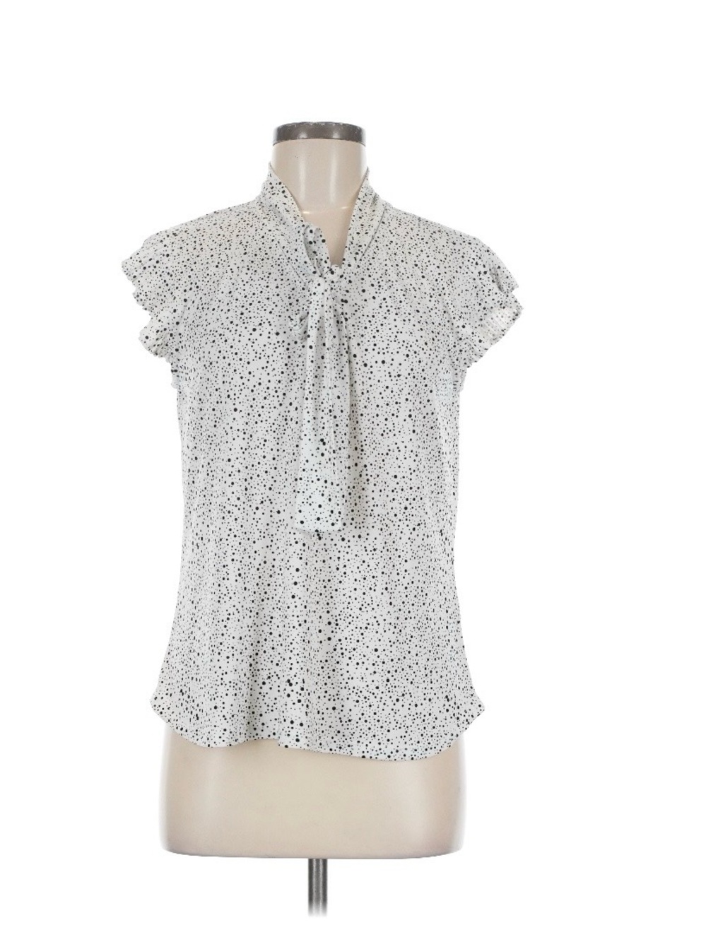 Adrianna Papell White and Black Polka Dot Tie-Neck Blouse